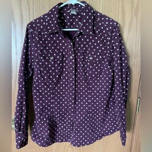Duluth Trading Company - Women’s Button Down - Large - Maroon Polka Dot